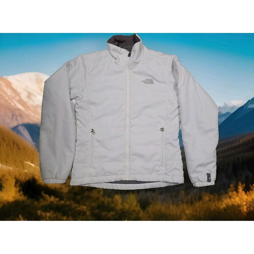 The North Face Insulated Jacket Women Small White Excellent Embossed Swirl Zip